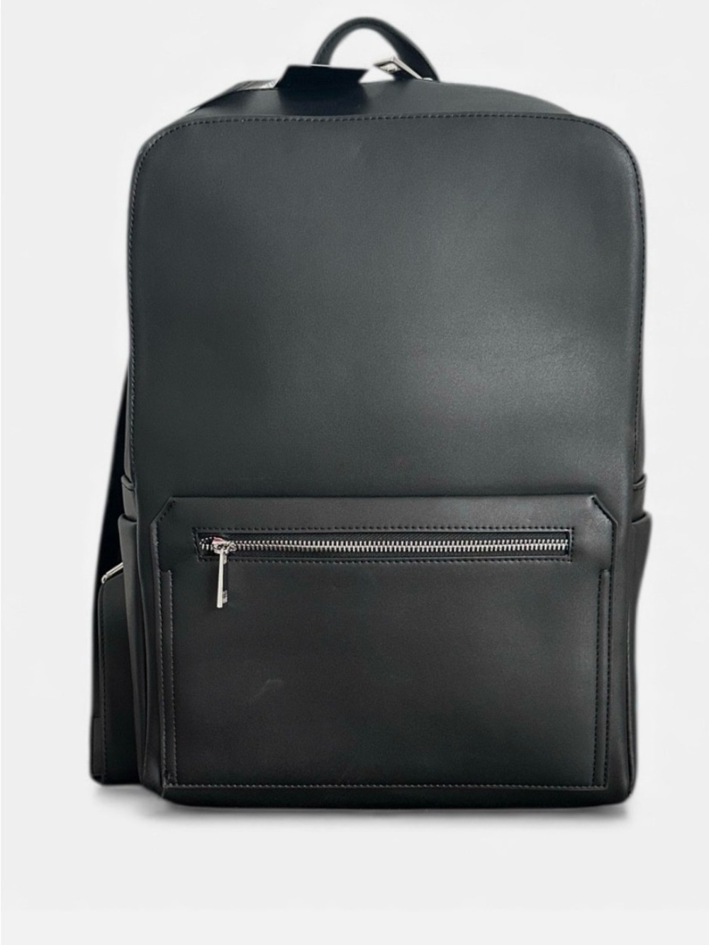 Alfani Black Smooth Leather Backpack with Front Zip Pocket